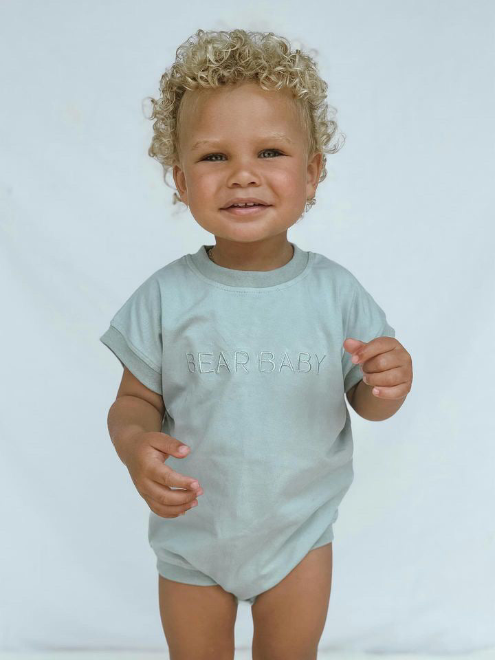 Bear Baby T Shirt Romper - Sage