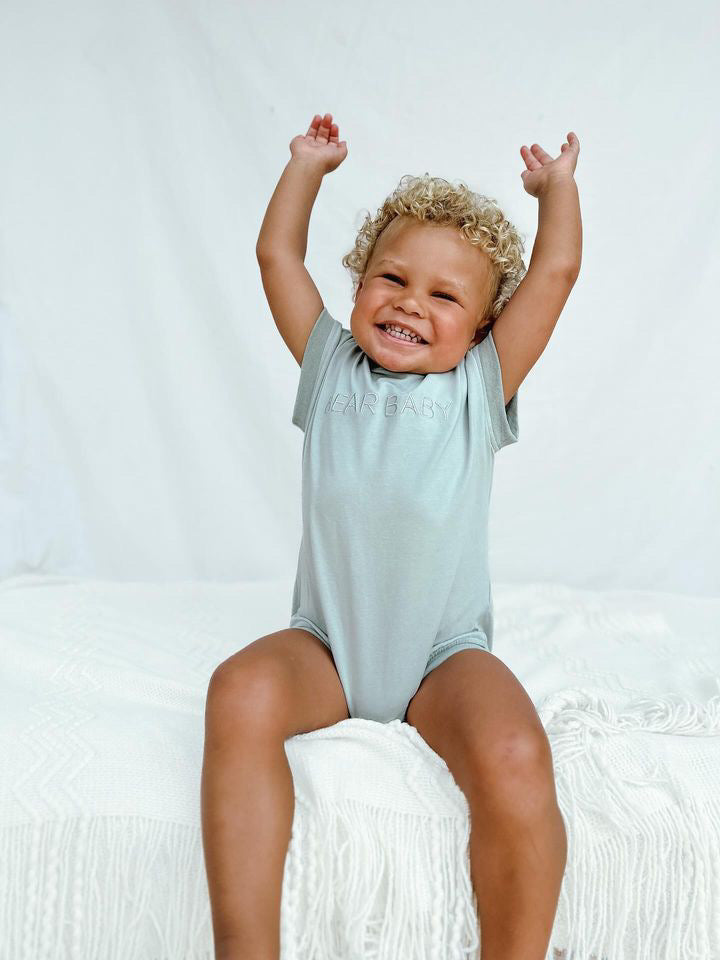 Bear Baby T Shirt Romper - Sage